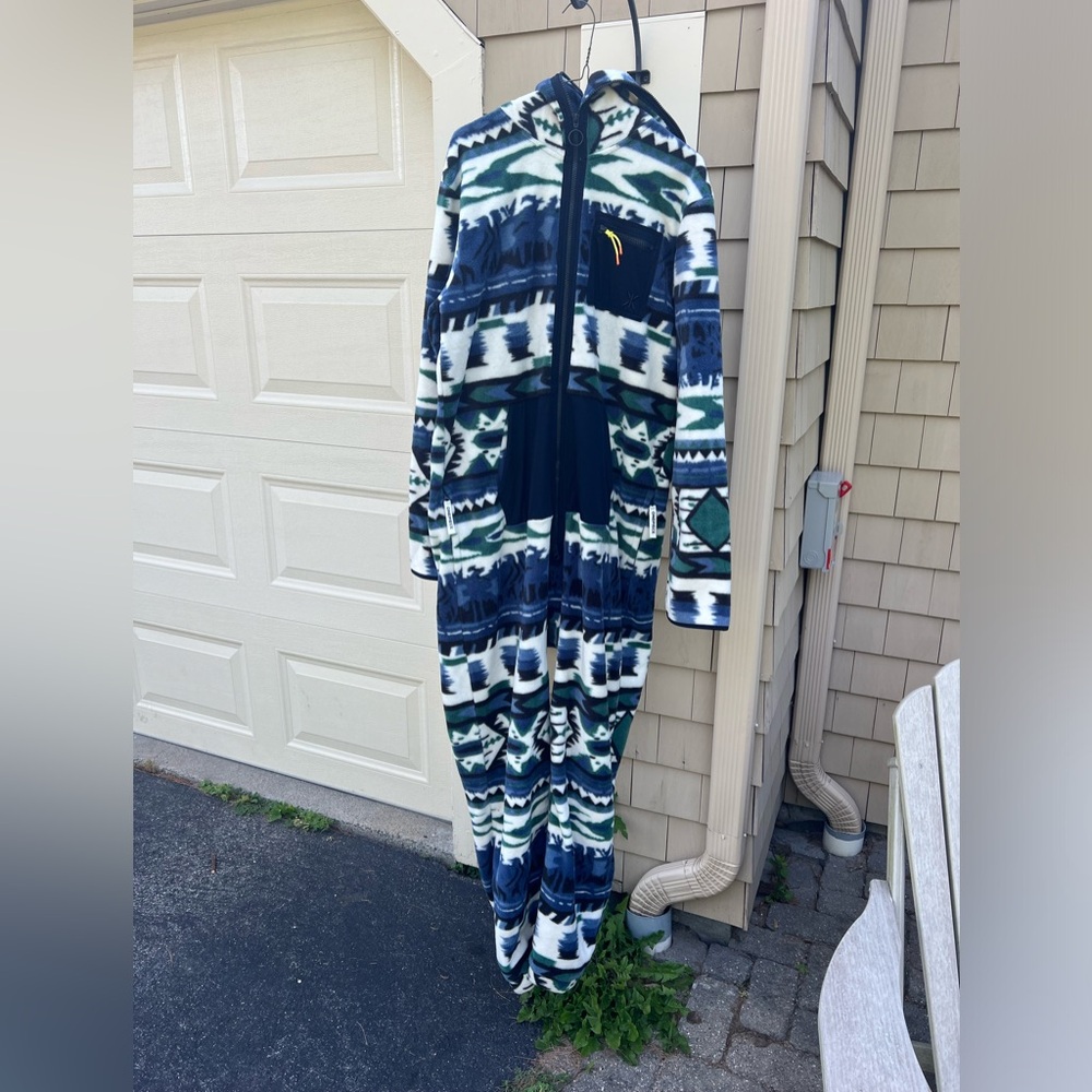 Onepiece Adult Fleece Jumpsuit Blue Aztec sz L